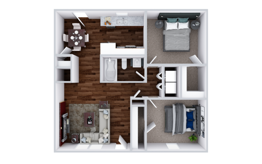 Sherrill Place - 2 bedroom floorplan layout with 1 bathroom and 816 square feet (3D)