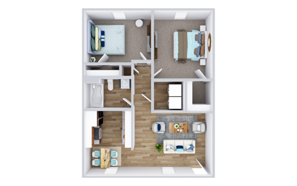 Jamestown Manor - 2 bedroom floorplan layout with 1 bathroom and 752 square feet (3D)